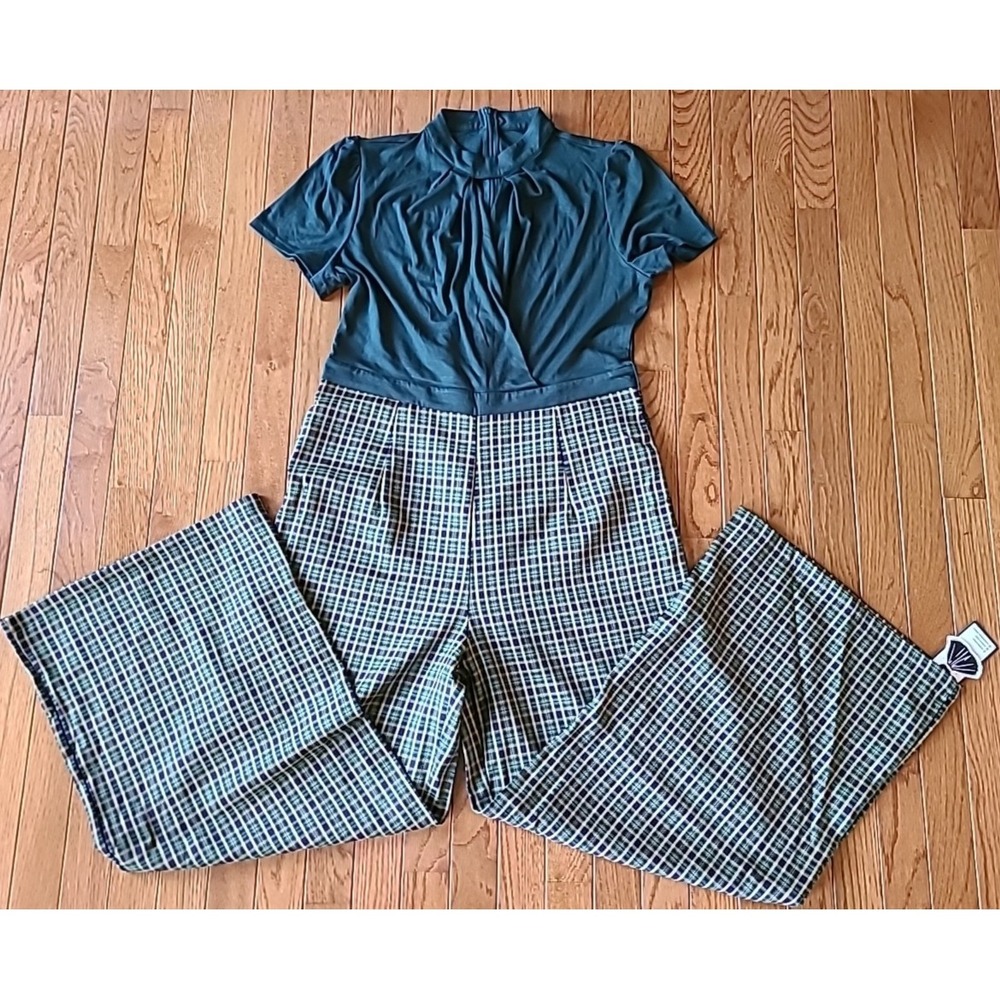 NWT Retro Stage Wide Leg Jumpsuit Careerwear 100% Poly Short Sleeve Back Zip XXL